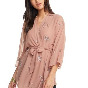 CHASER BEADED STAR FLOUNCY WRAP TOP NWT